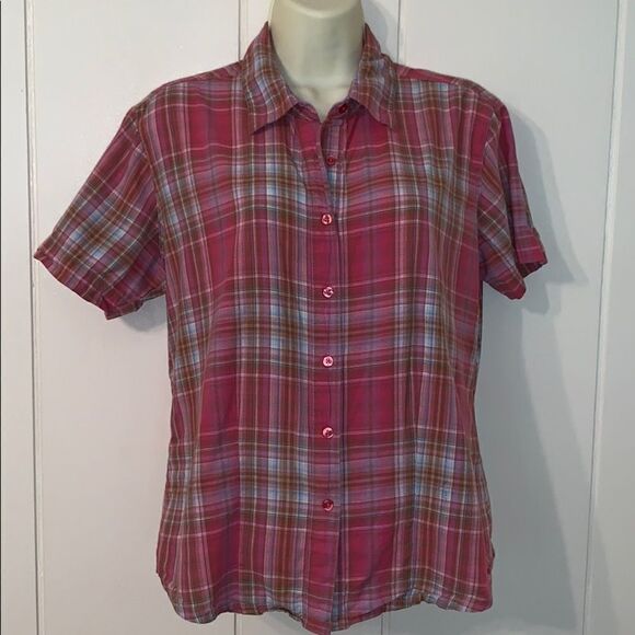 Vtg 80s/90s Wrangler Blues pink plaid shirt - Picture 1 of 6